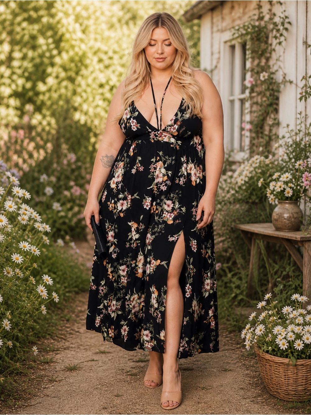 NWT black & pink SLEEVELESS FLORAL resort wear MAXI DRESS plus size